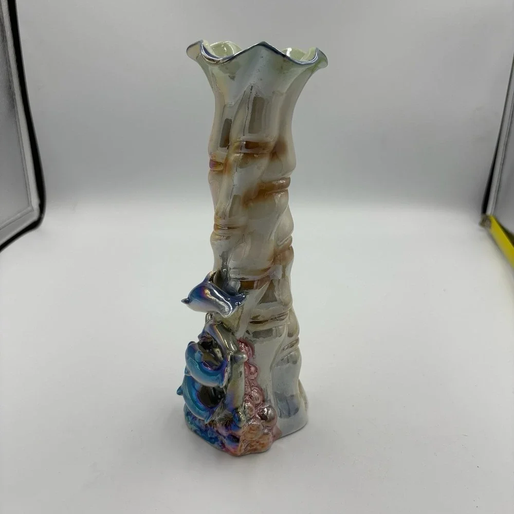 Vintage‎ Iridescent Dolphin Vase B16601 Ocean Scene Sea Life Ceramic 8